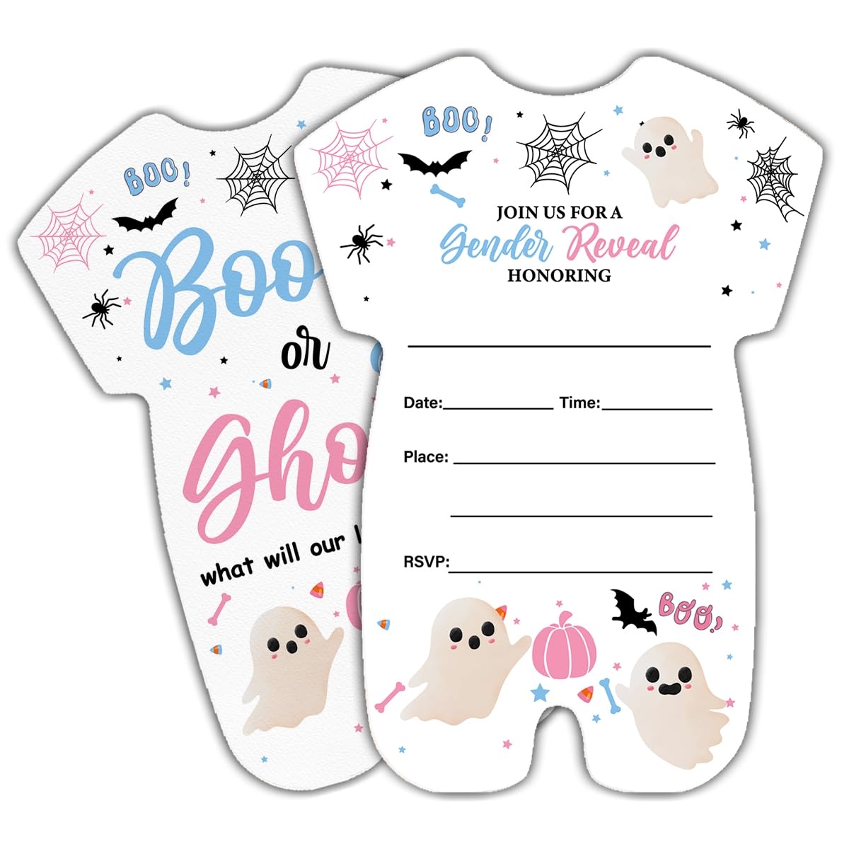 Amazon Halloween Gender Reveal Invitations Little Boo Ghost Theme Booy Or Ghoul Gender Reveal Party Fill In Invites Cards With Envelopes 20 Pack Office Products