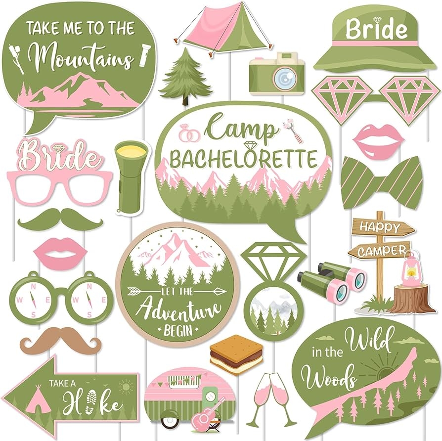 Amazon Kreatwow Camp Bachelorette Party Decorations Camping Photo Booth Props Green Happy Camper Props Mountain Camp Bachelorette Decoration Bride Camp Adventure Bride Shower 1st 2nd 3st Birthday Party Home Kitchen