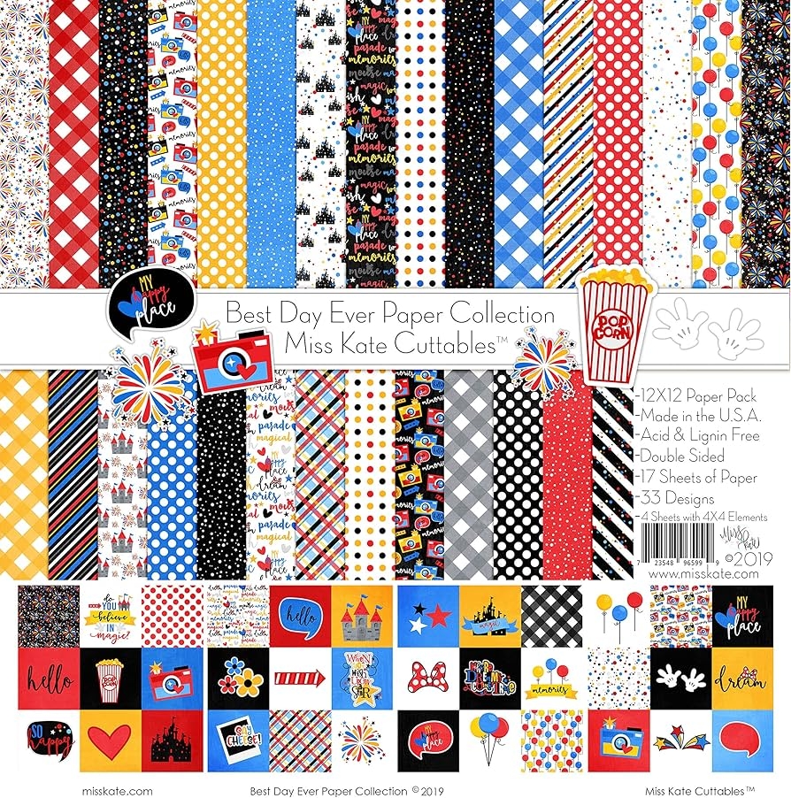 Amazon Pattern Paper Pack Best Day Ever For Disneyland Walt Disney World 17 Double Sided 12 x12 Collection Includes 34 Patterns Scrapbooking Card Making Crafting By Miss Kate Cuttables