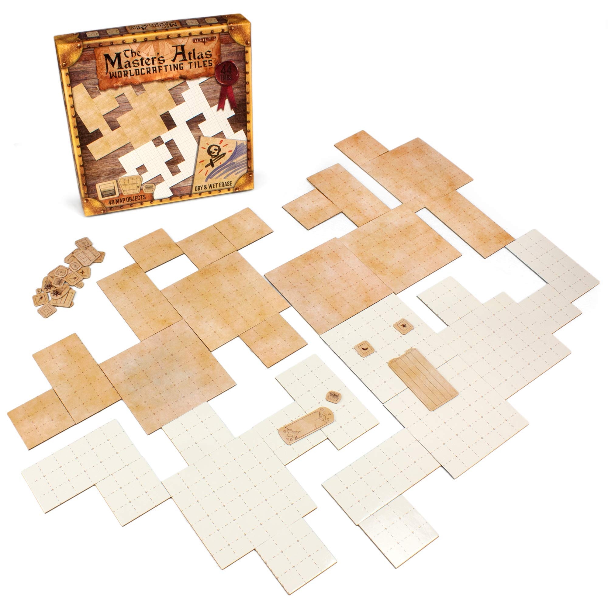 Amazon Stratagem The Master s Atlas Grid Tiles Reversible Dry Wet Erase Battle Map For 3D DND RPG Tabletop RPG Scenery Dungeons Dragons Pathfinder Tabletop Grid Blank Parchment 44 Tiles 48 Tokens Toys 