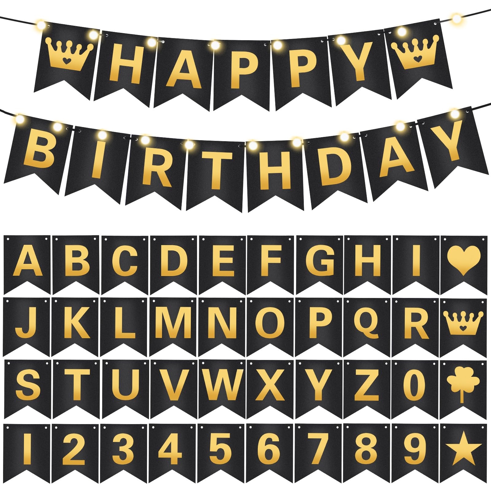 Amazon TaoBary 135 Pcs DIY Banner Custom Letters Kit Make Your Own Banner For Birthday Graduation Party Decor Include 107 Letters And Numbers 16 Symbols 2 String Lights 5 Needles 5 Rope Black Toys Games