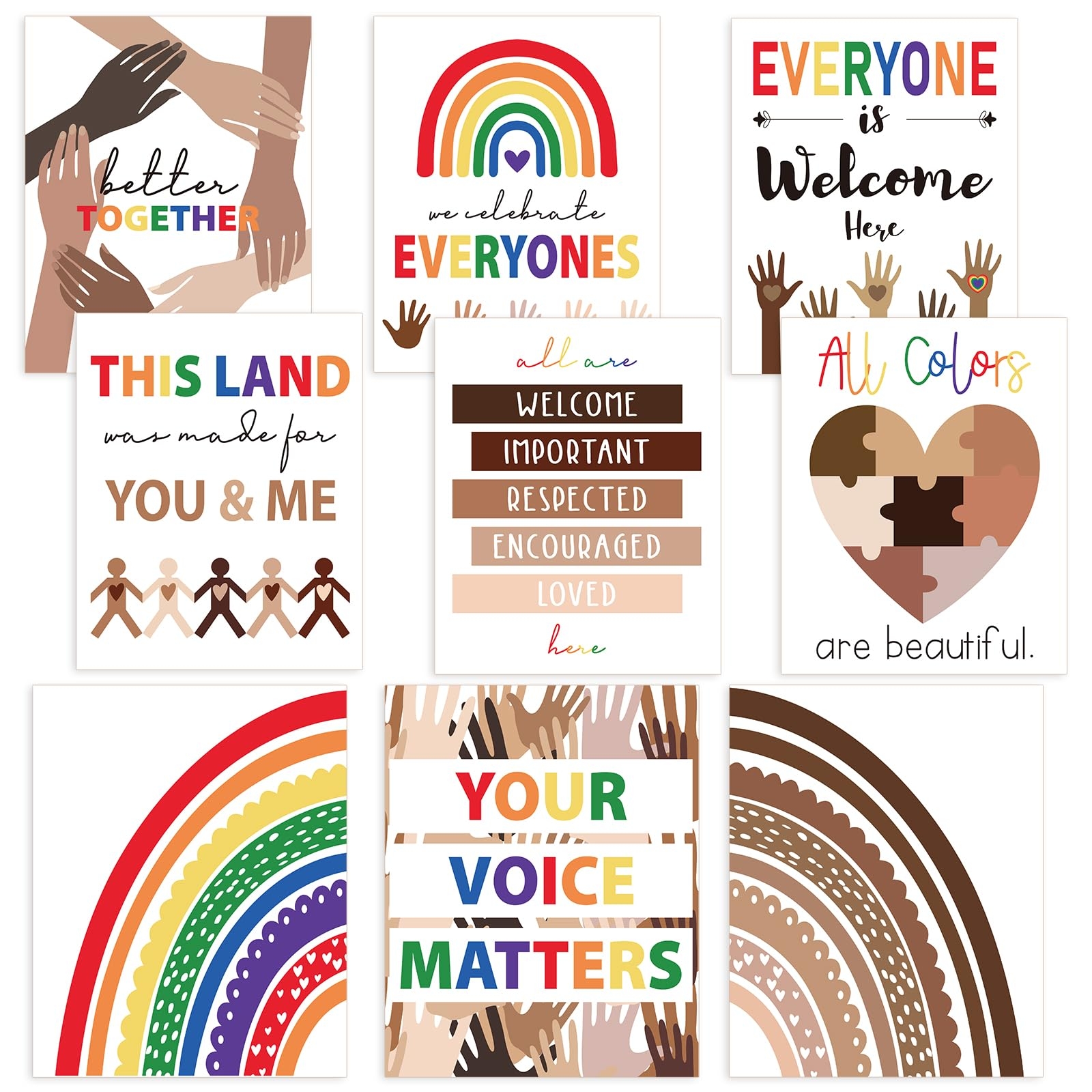 Amazon Whaline 9Pcs Diversity Posters For Classroom Multicultural Posters Inspirational Rainbow Growth Mindset Wall Arts For Back To School Inclusive Classroom Nursery Office Decor 8 X 10 Inch Unframed Office Products