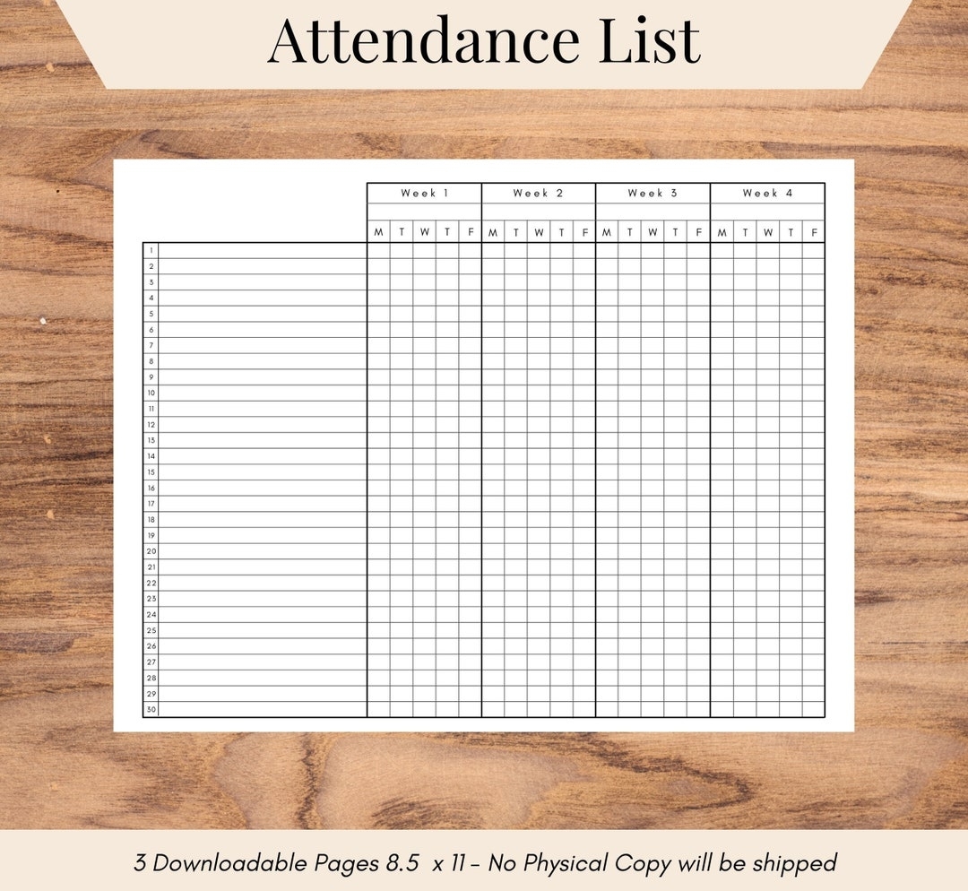 Attendance Sheet Monthly Attendance Sheet Attendance Log Printable Homeschool Tools Classroom Organization Homeschool Mom Classroom Etsy Hong Kong