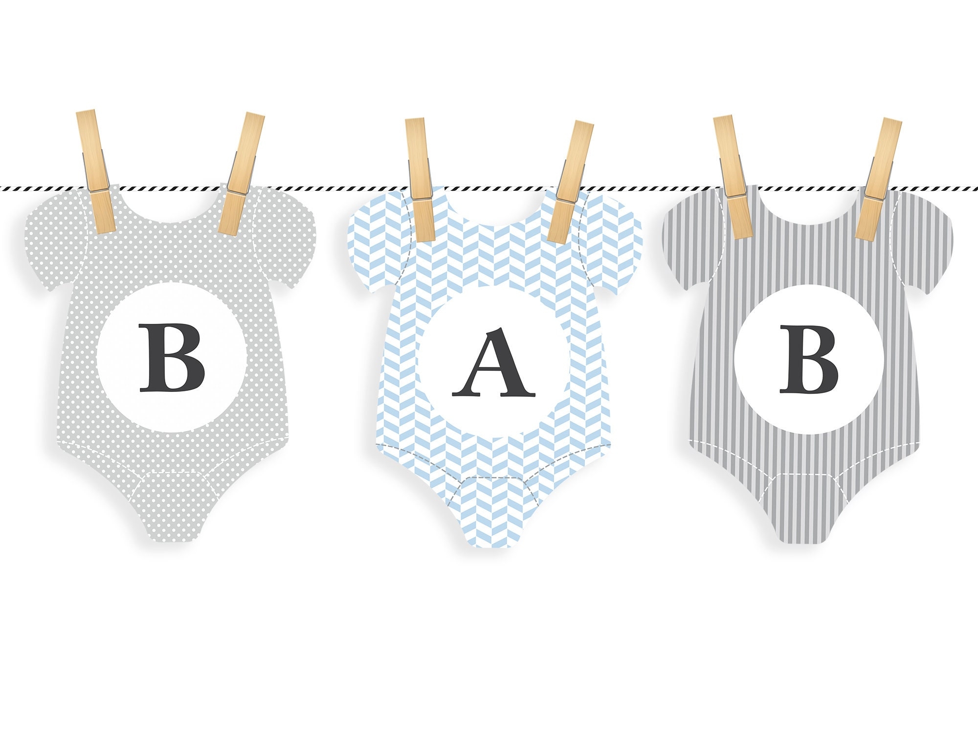 Baby Shower Bunting Banner Printable Blue Grey Baby Shower Garland onesie Bunting PDF SVG DXF Direct Download Cut Files Etsy