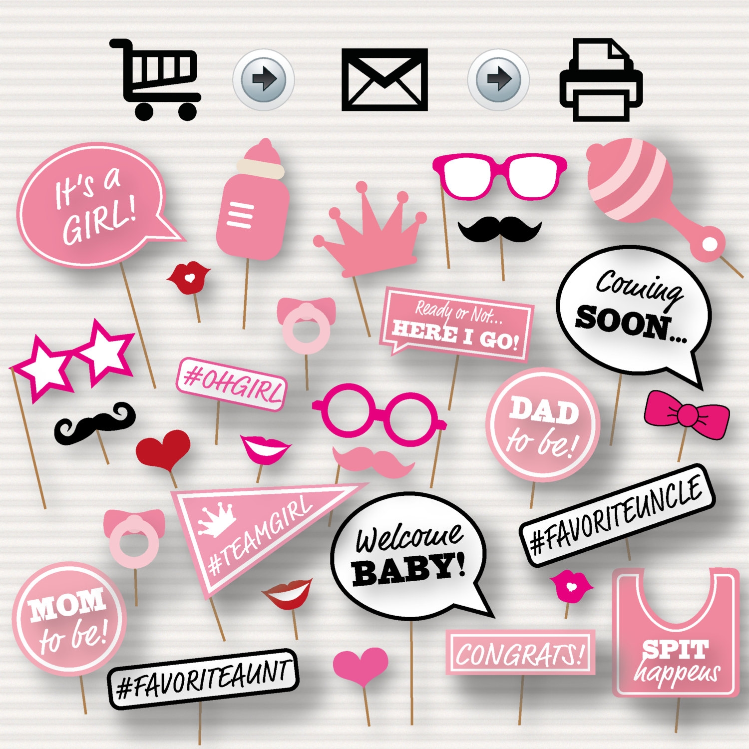 Baby Shower Printable Photo Booth Props Baby Shower Photobooth Props Pink Baby Shower Printables Baby Girl Photo Booth It s A Girl Etsy