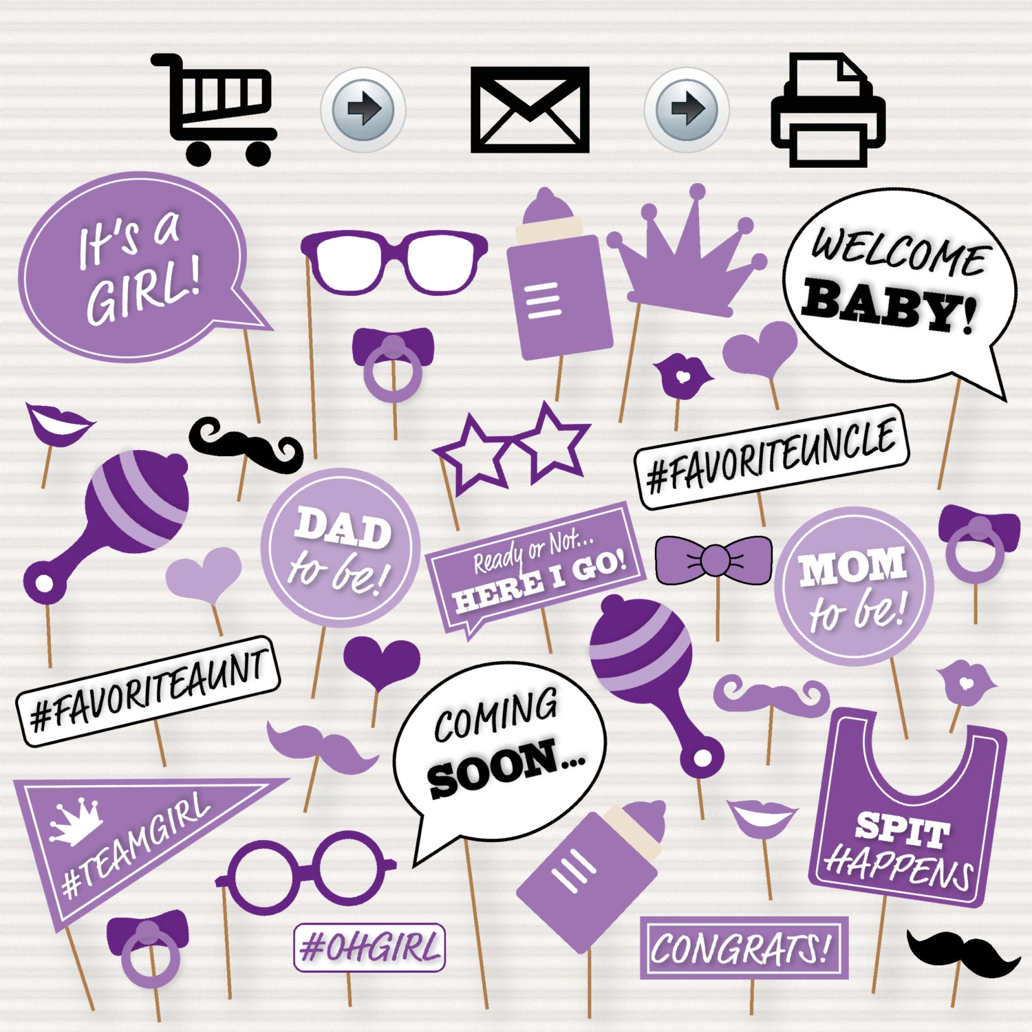 Baby Shower Printable Photo Booth Props Baby Shower Photobooth Props Purple Baby Shower Printables Baby Girl Photo Booth It s A Girl Etsy