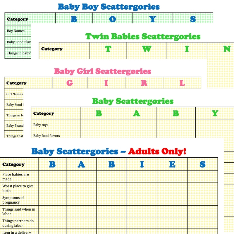 Baby Shower Scattergories 5 Versions With Adults Only