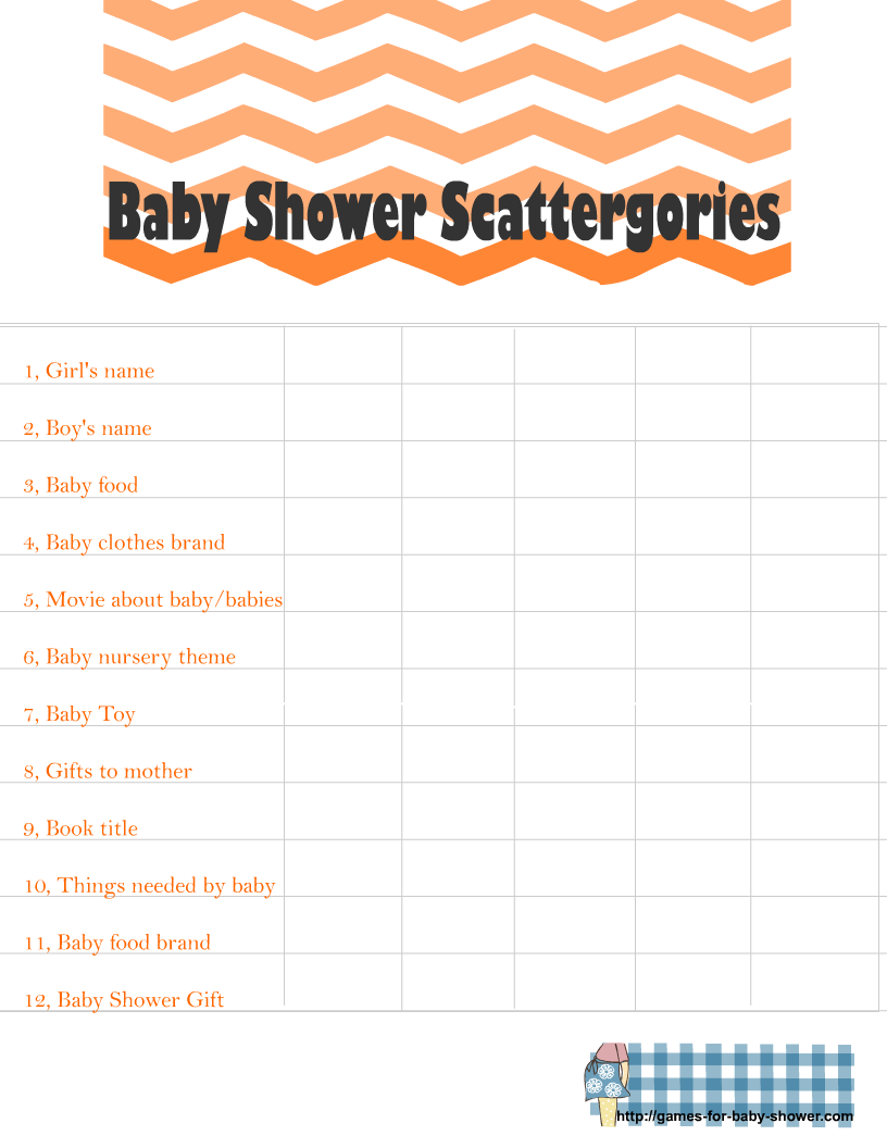 Baby Shower Scattergories Free Printable Game