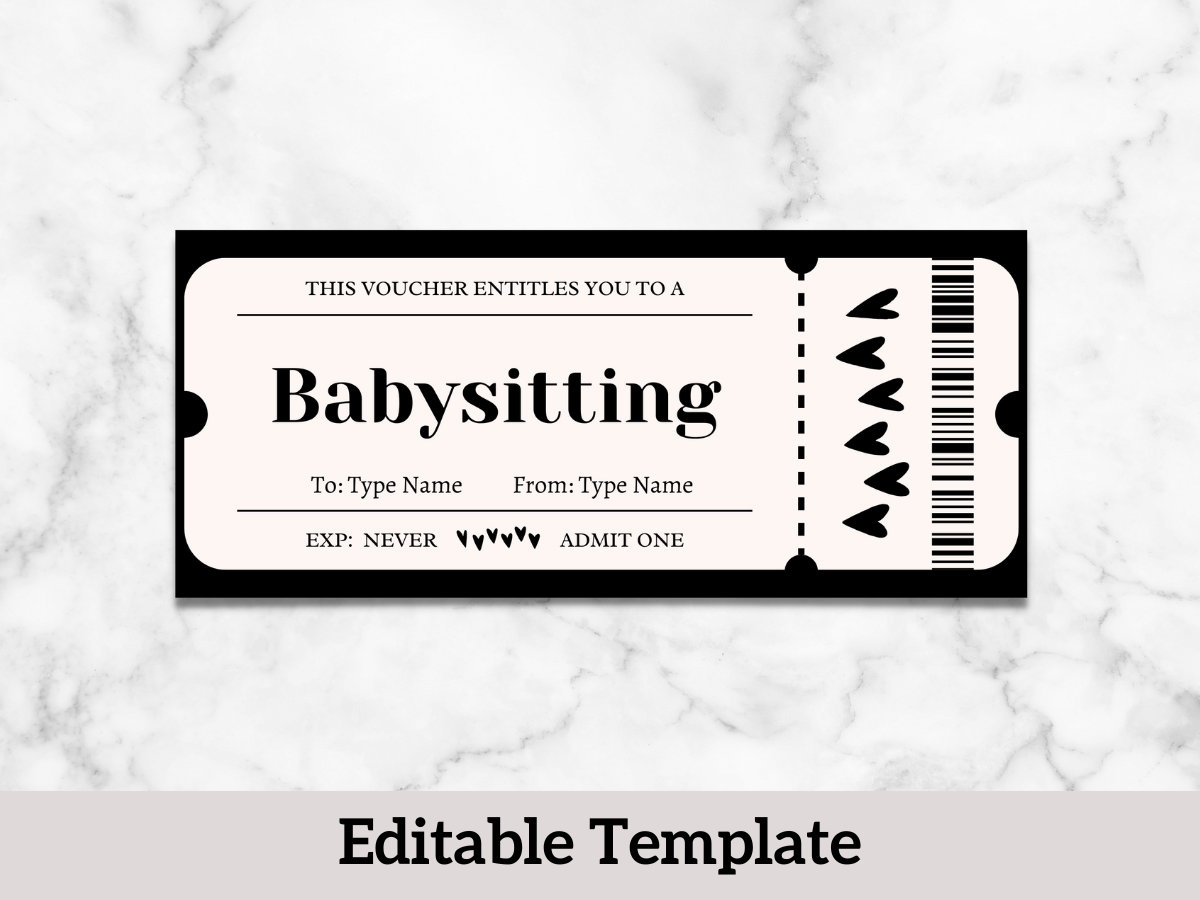 Babysitting Gift Coupon Babysitter Coupon Editable And Printable Voucher Template Instant Download Etsy