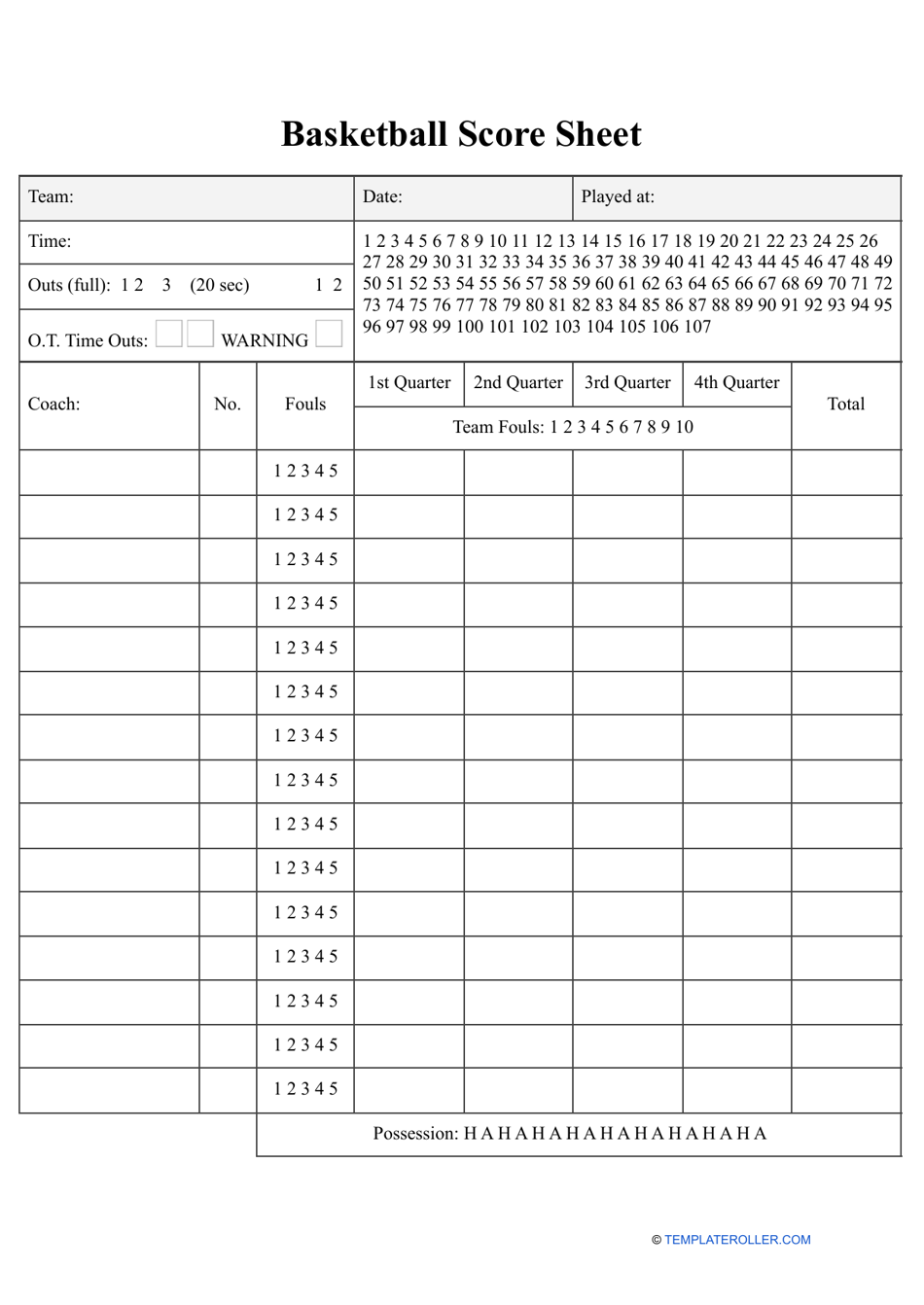Free Printable Basketball Stats Sheet