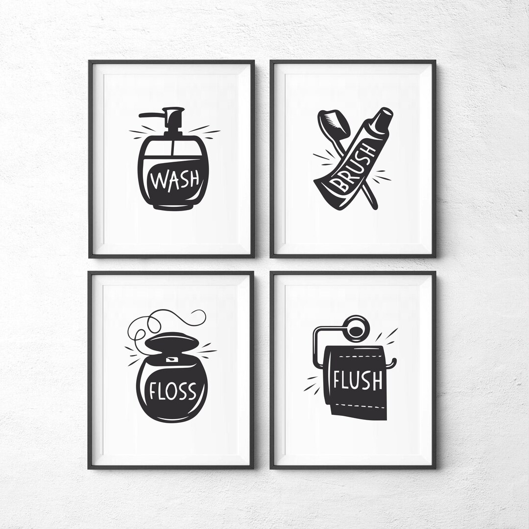 Bathroom Wall Art Set Of 4 Printable Bathroom Wall Decor Bathroom Art Toilet Sign Printable Wall Art Bathroom Sign Bathroom Prints Set Etsy