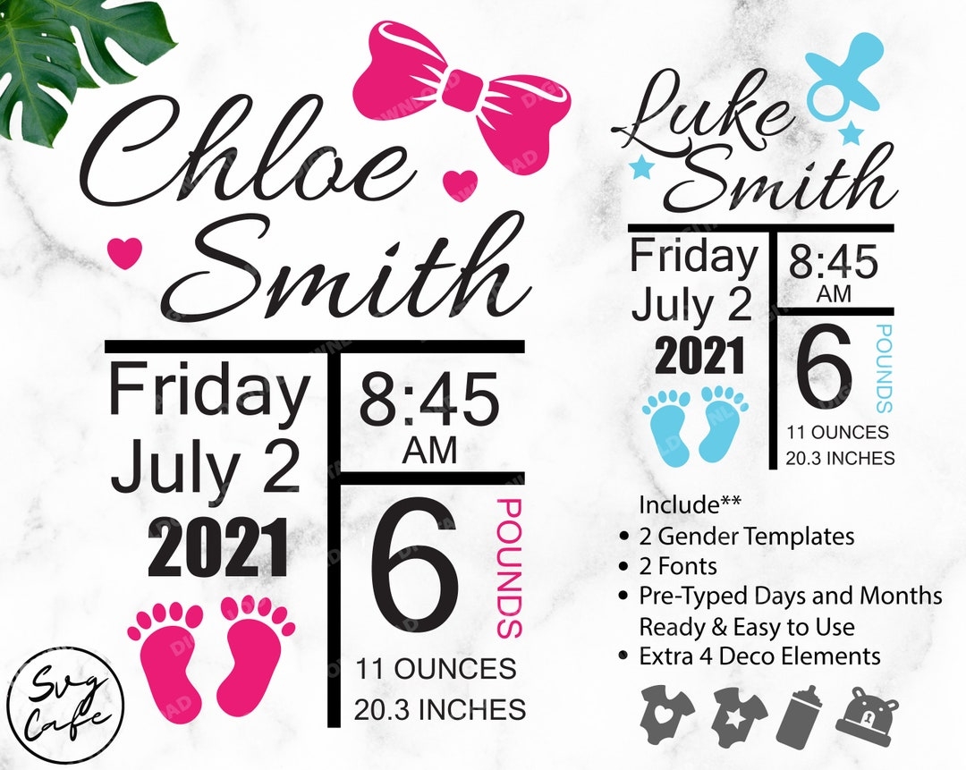 Birth Announcement Svg Birth Stats Svg Baby Keepsake Template Svg Dxf Eps instant Download Cut File For Cricut And Silhouette Etsy