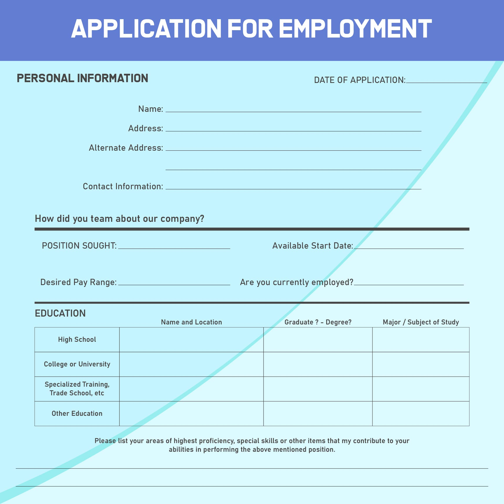 Free Printable Job Application Forms