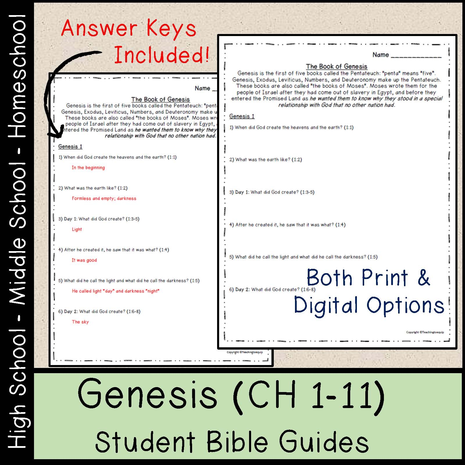 Book Of Genesis Bible Study Questions CH 1 11 Classful