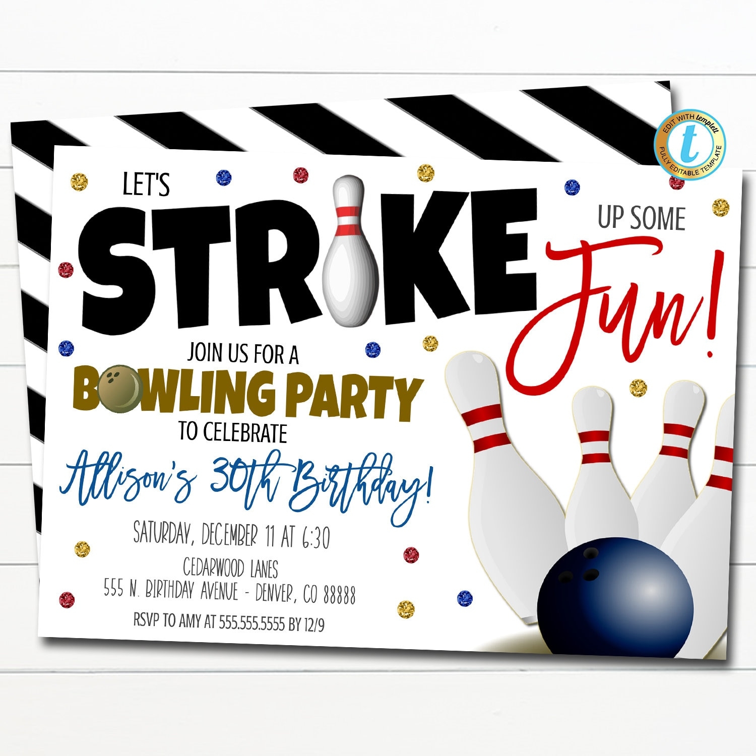 Bowling Party Invitation Adult Birthday Invite Strike Up Some Fun Party Let s Get This Party Rolling Work Party DIY Editable Template Etsy