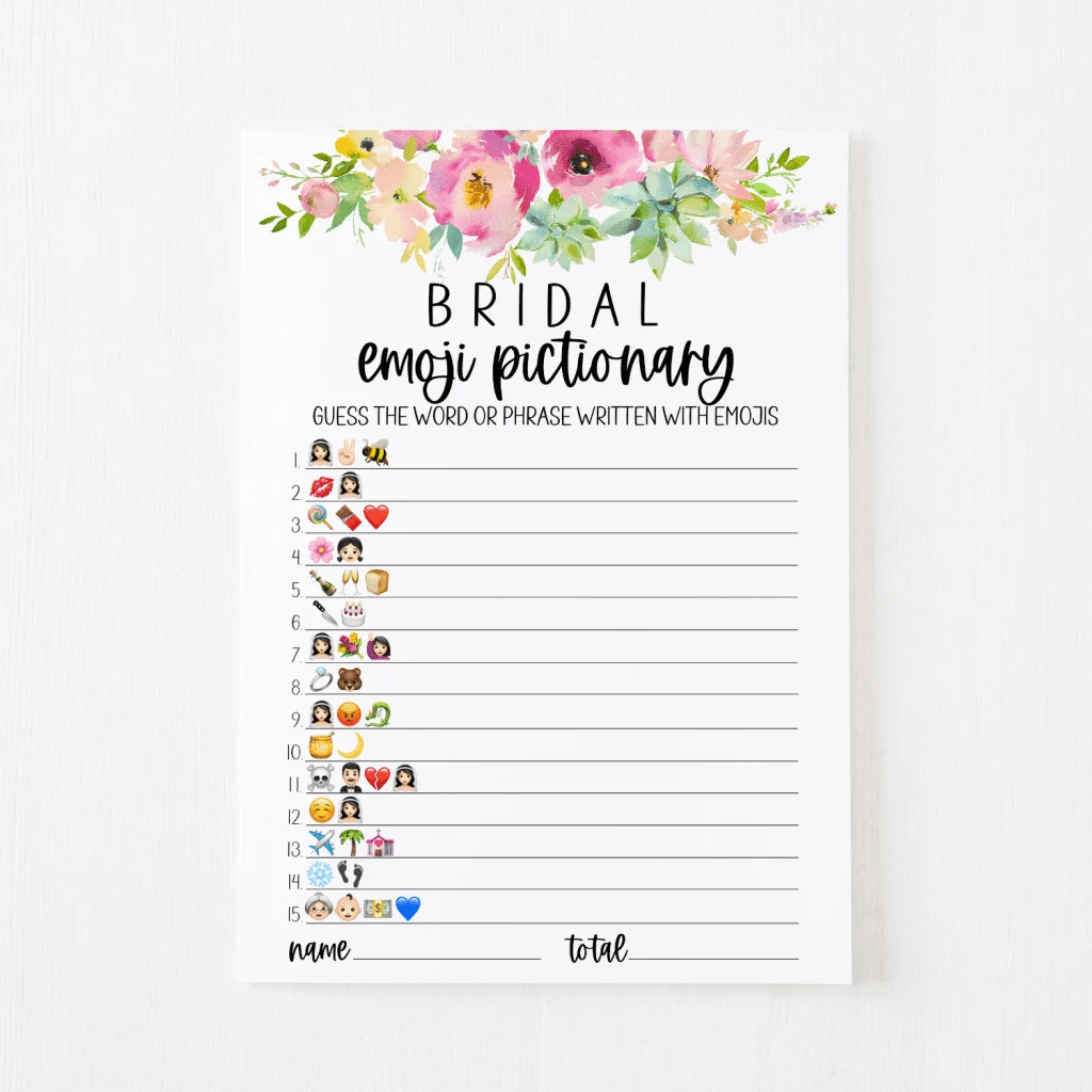 Bridal Emoji Pictionary Free Printable Modern MOH