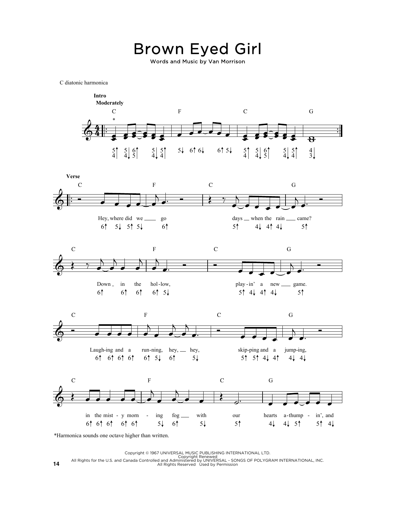 Brown Eyed Girl By Van Morrison Sheet Music For Harmonica At Sheet Music Direct