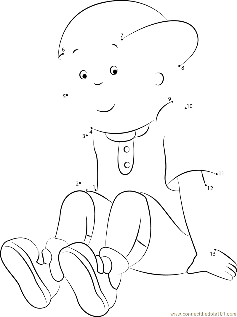 Caillou Sitting Alone Dot To Dot Printable Worksheet Connect The Dots