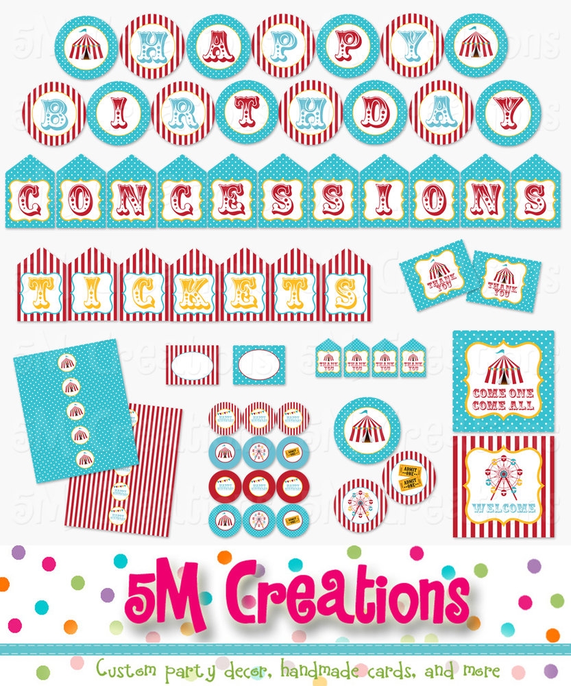 Carnival Birthday Party Printable Decorations Circus Party Instant Download 5M Creations Blog