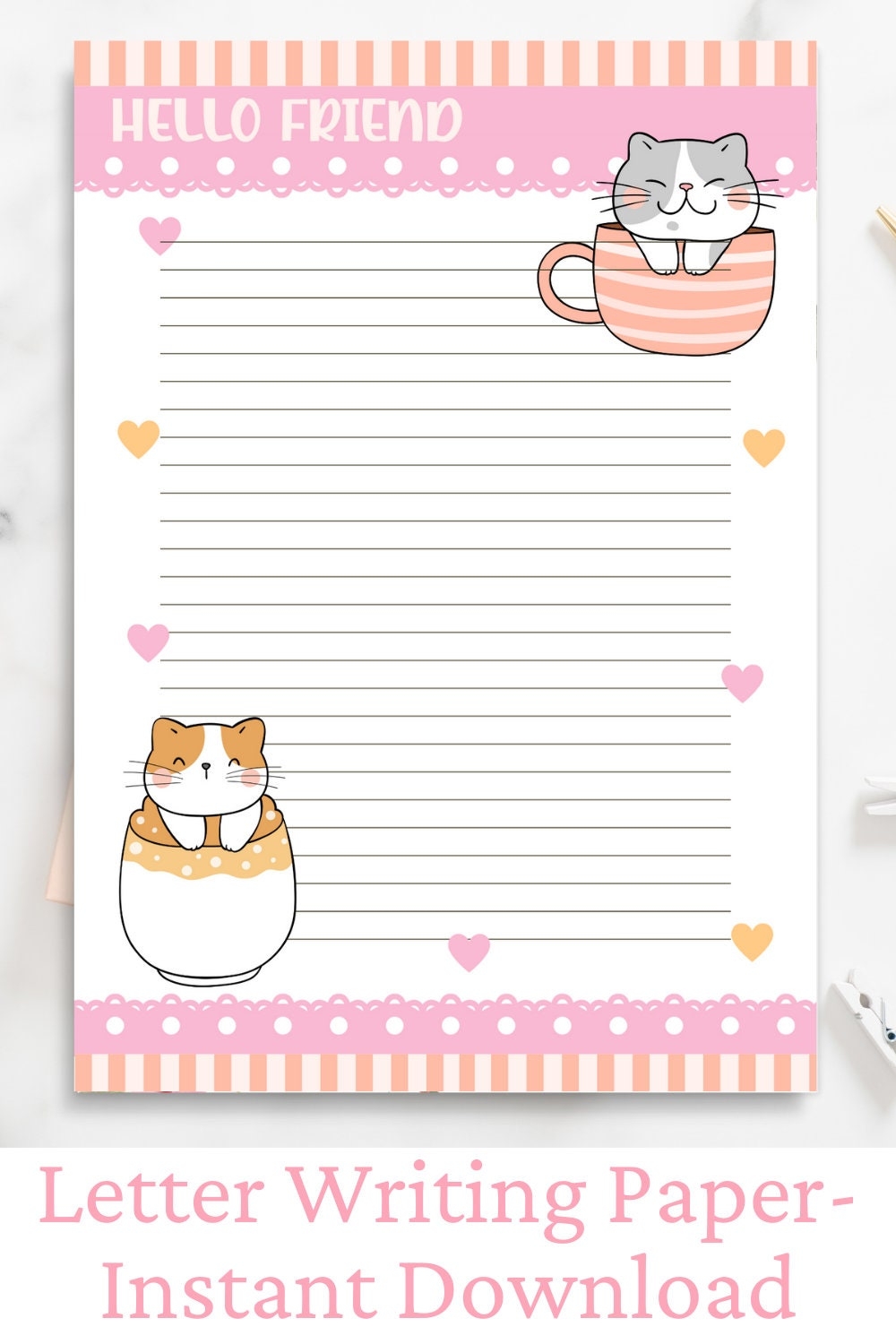 Cat Stationery Kawaii Stationery Printable Printable Kawaii Letter Paper Cute Kids Stationary Cat In Mug Kitten Cat Stationary Paper Etsy