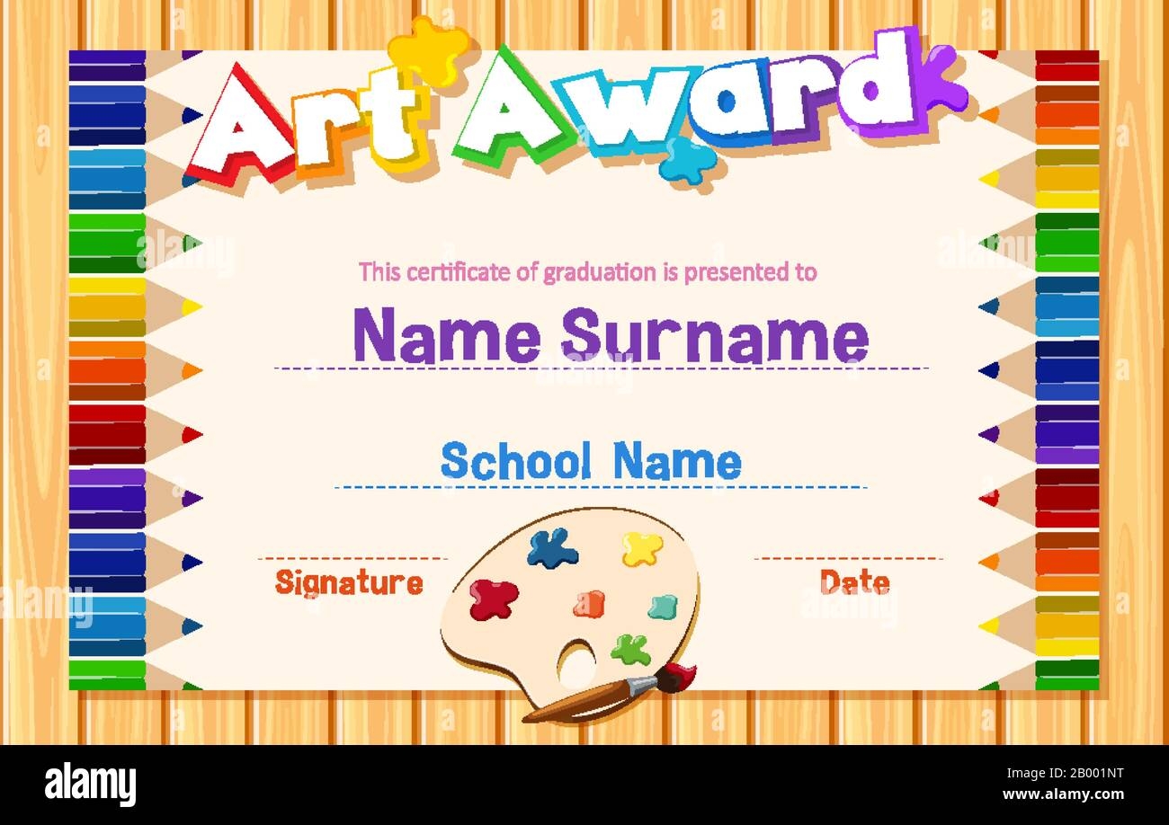 Certificate Template For Art Award With Color Pencils In Background Illustration Stock Vector Image Art Alamy