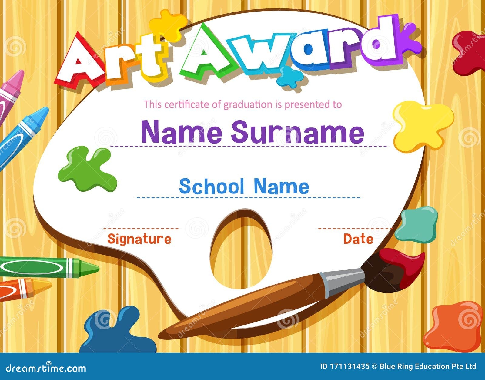 Certificate Template For Art Award With Paintbrush And Paints In Background Stock Illustration Illustration Of Children Paintbrush 171131435