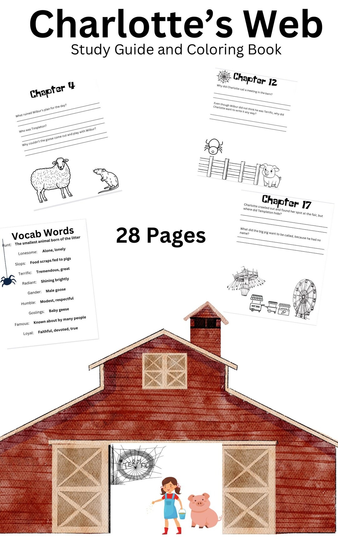Charlottes Web Worksheets And Coloring Sheets Along With Detailed Lesson Analysis Etsy