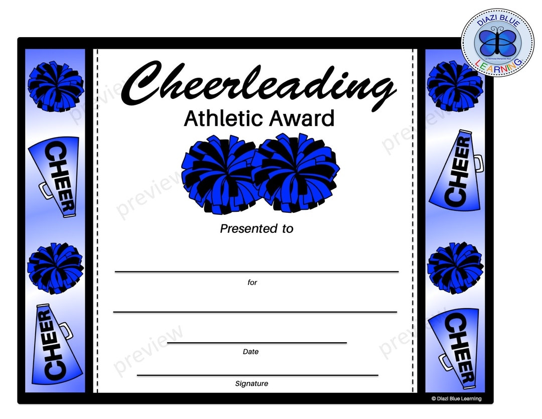 Cheerleading Certificate Cheerleading Award Editable Cheerleading Certificate Editable Certificates Certificates Awards Templates Etsy