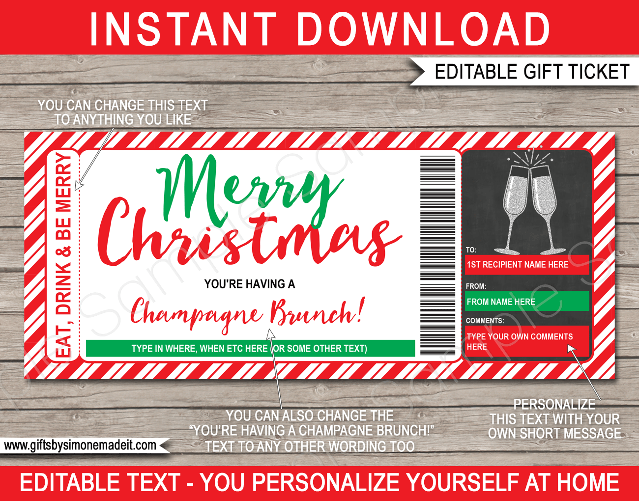 Christmas Champagne Brunch Gift Voucher Template Girls Night Out Gift Ticket