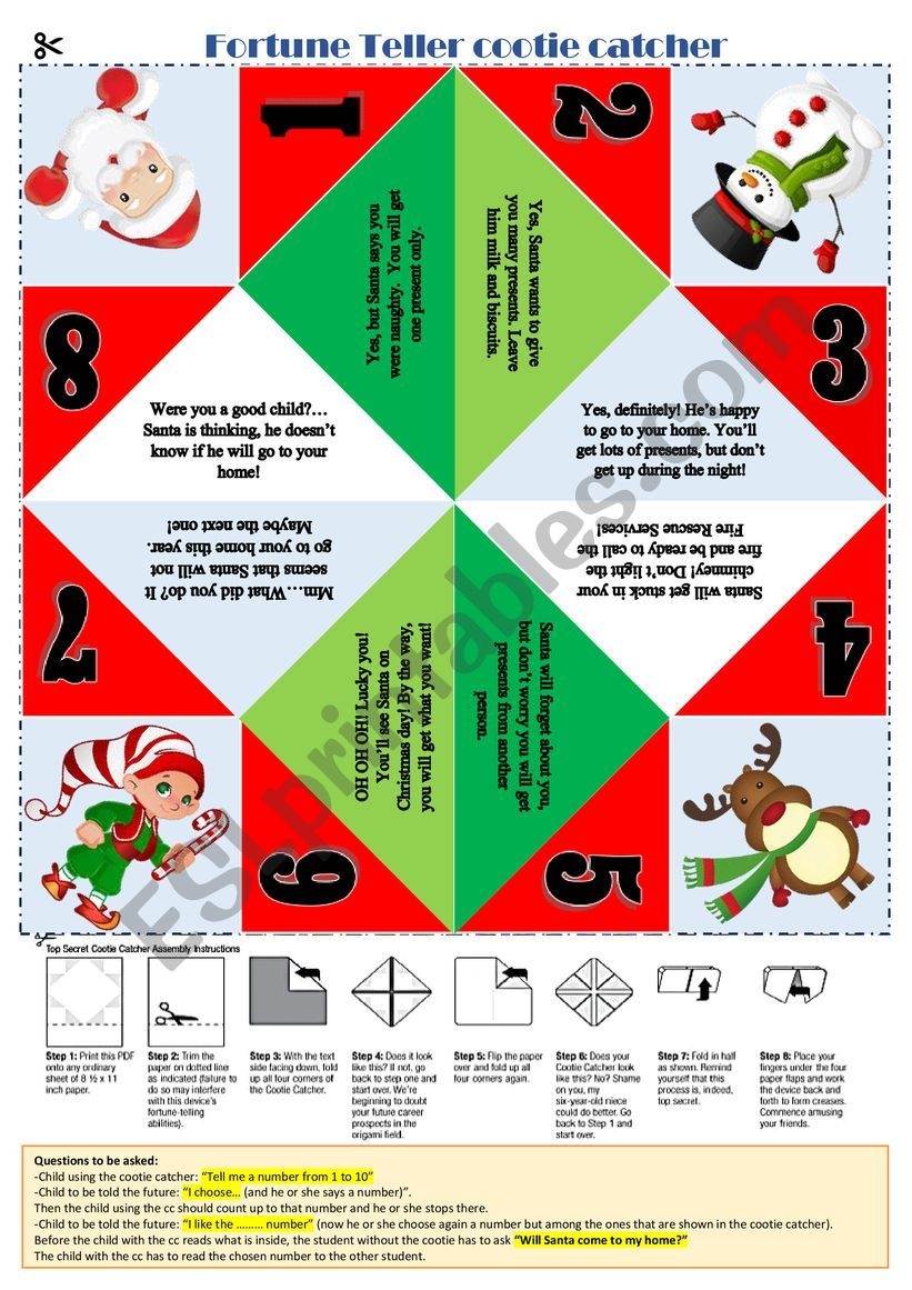 CHRISTMAS COOTIE CATCHER ESL Worksheet By Aisha77