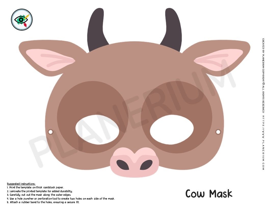 Colorful Printable Cow Mask Template For Kids