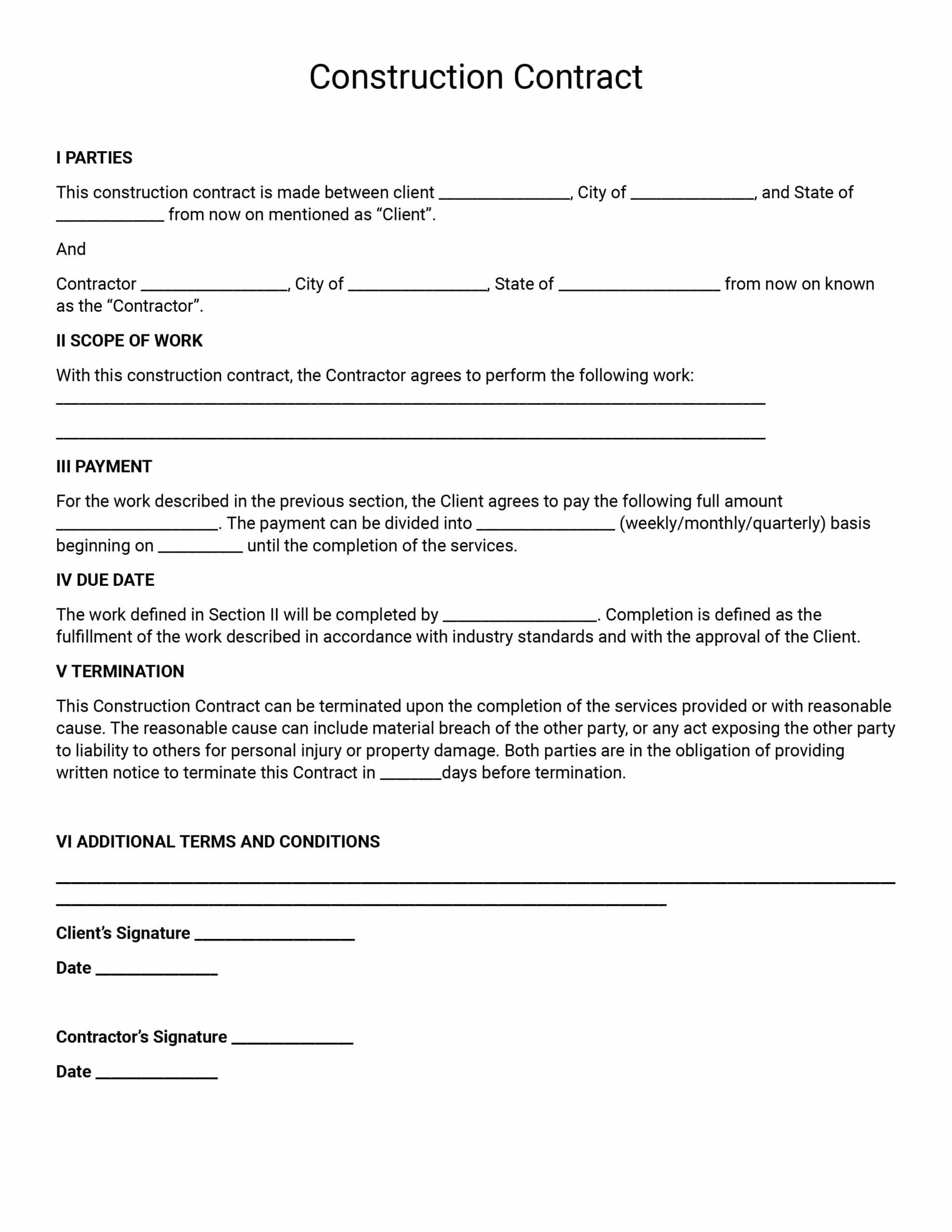 Free Printable Home Improvement Contracts