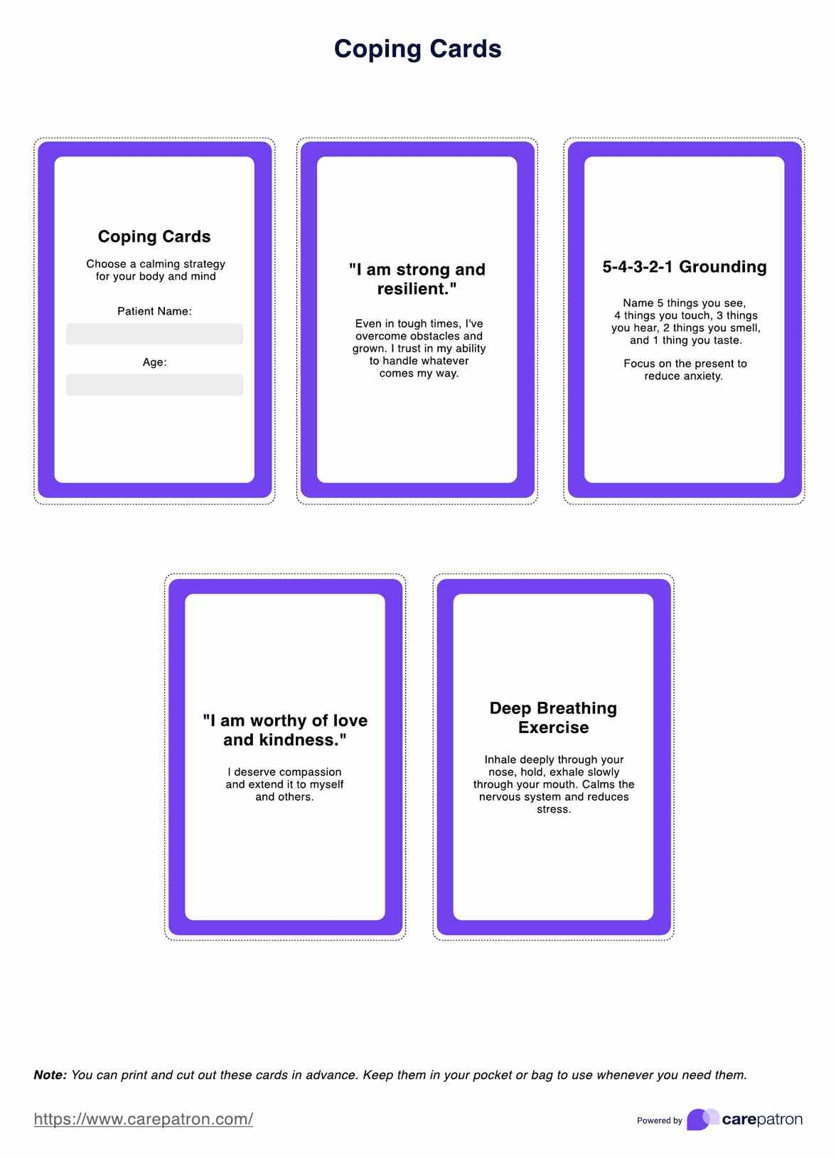 Coping Cards Example Free PDF Download