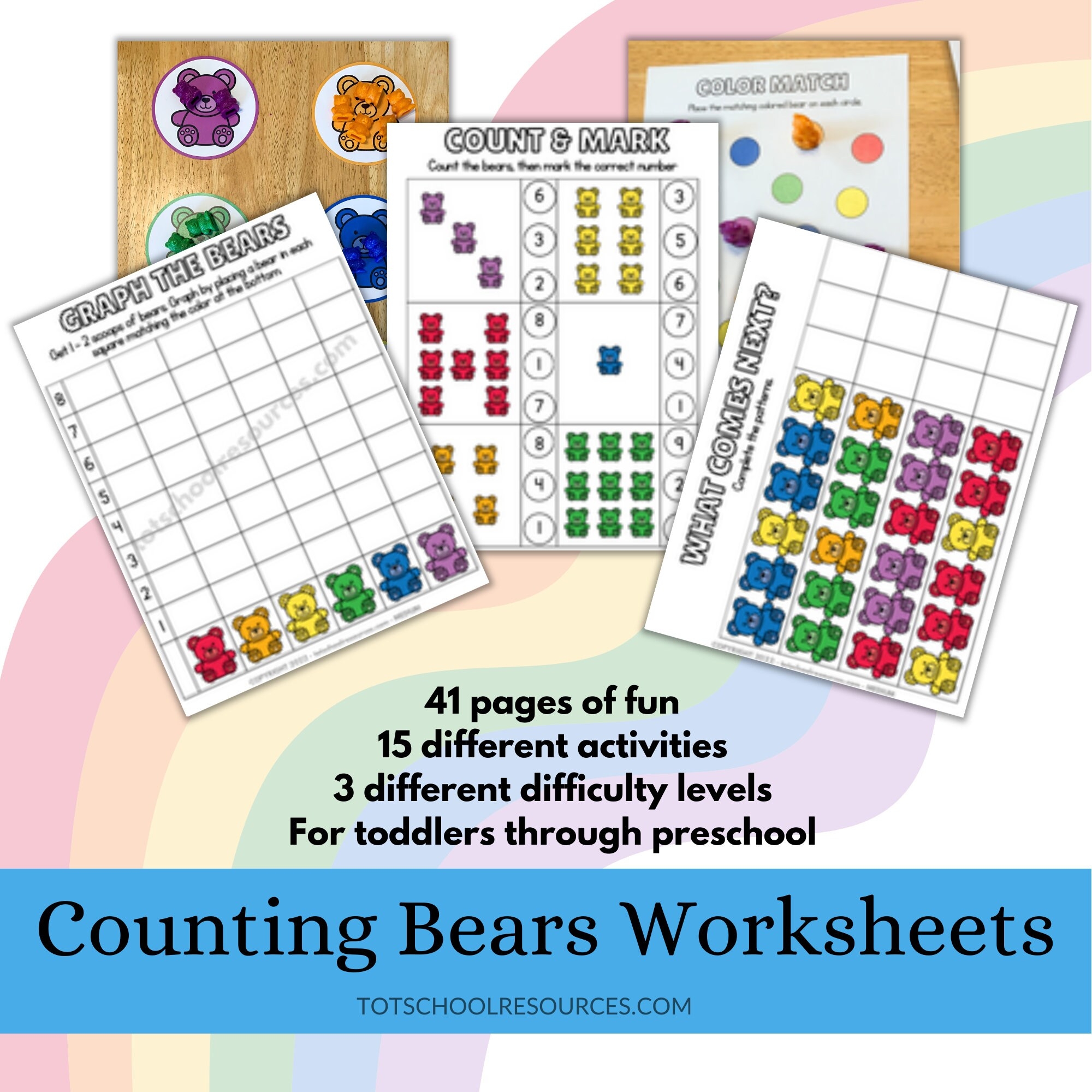 Counting Bears Preschool Worksheets Etsy