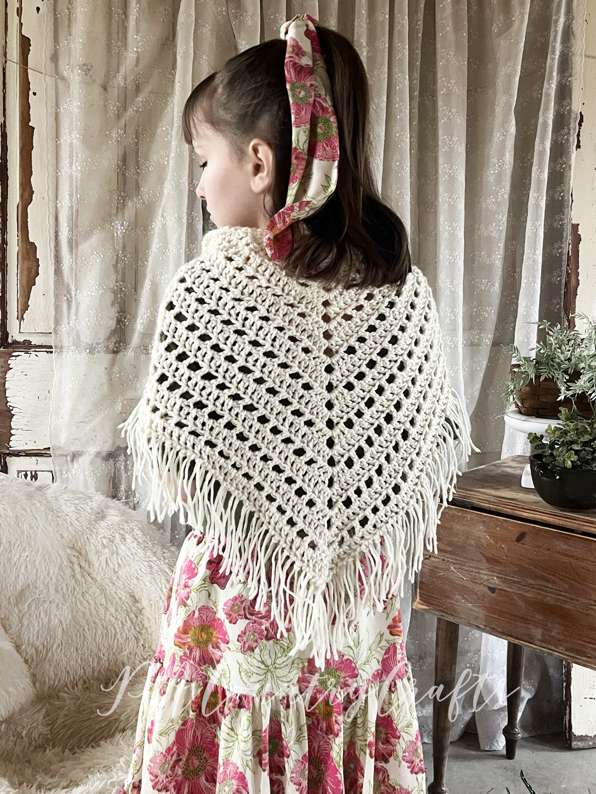 Crochet Triangle Fringe Shawl Pattern PACountryCrafts