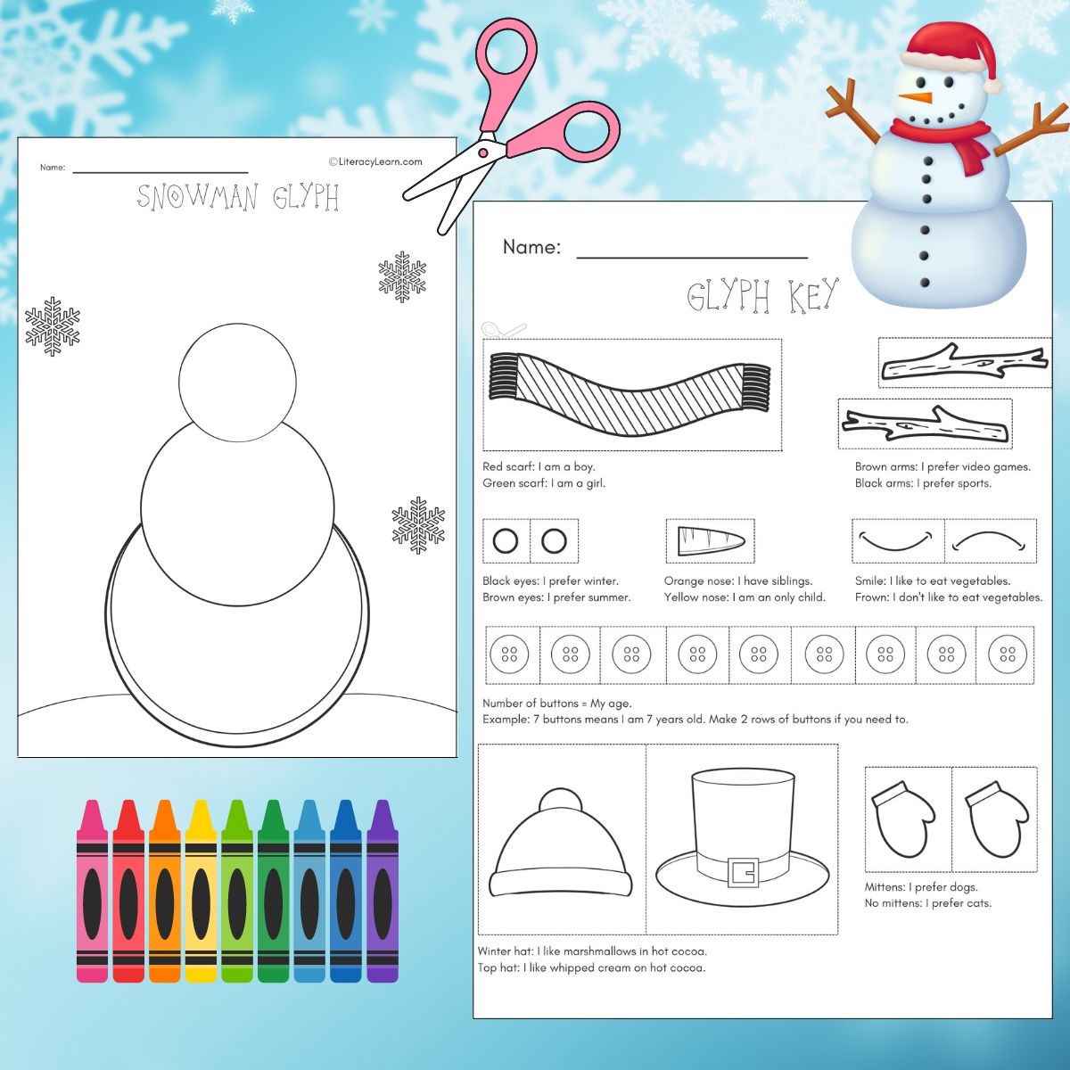 Cut Paste Snowman Glyph Free Printable Literacy Learn