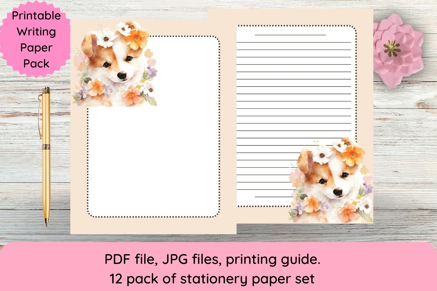 Cute Dog Printable Stationery Set
