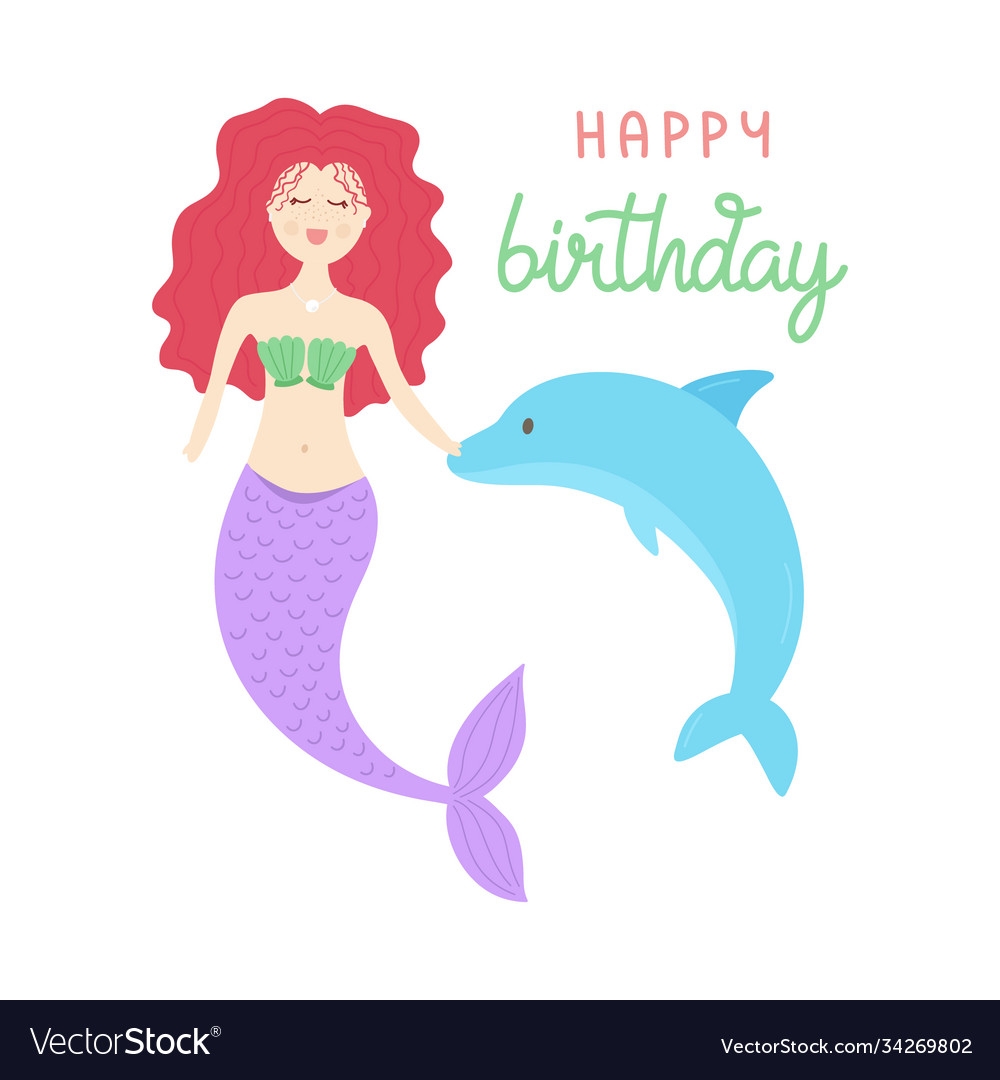 Cute Mermaid Birthday Greeting Card Royalty Free Vector
