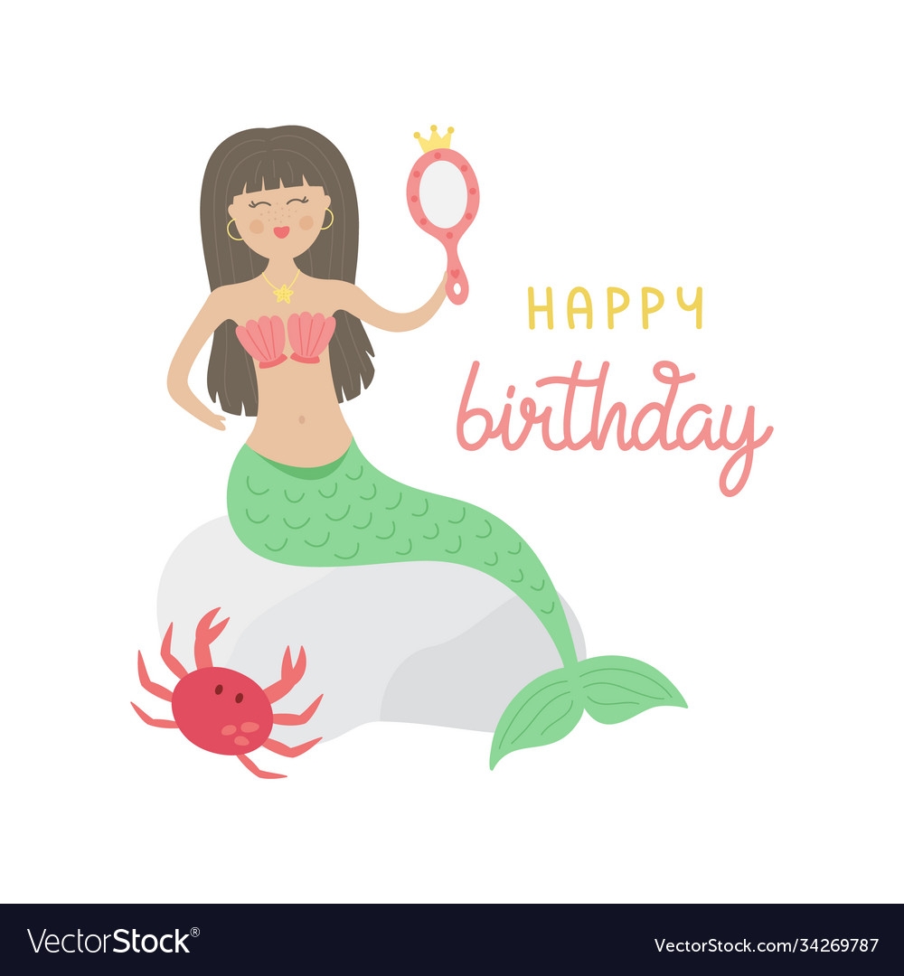 Cute Mermaid Birthday Greeting Card Royalty Free Vector