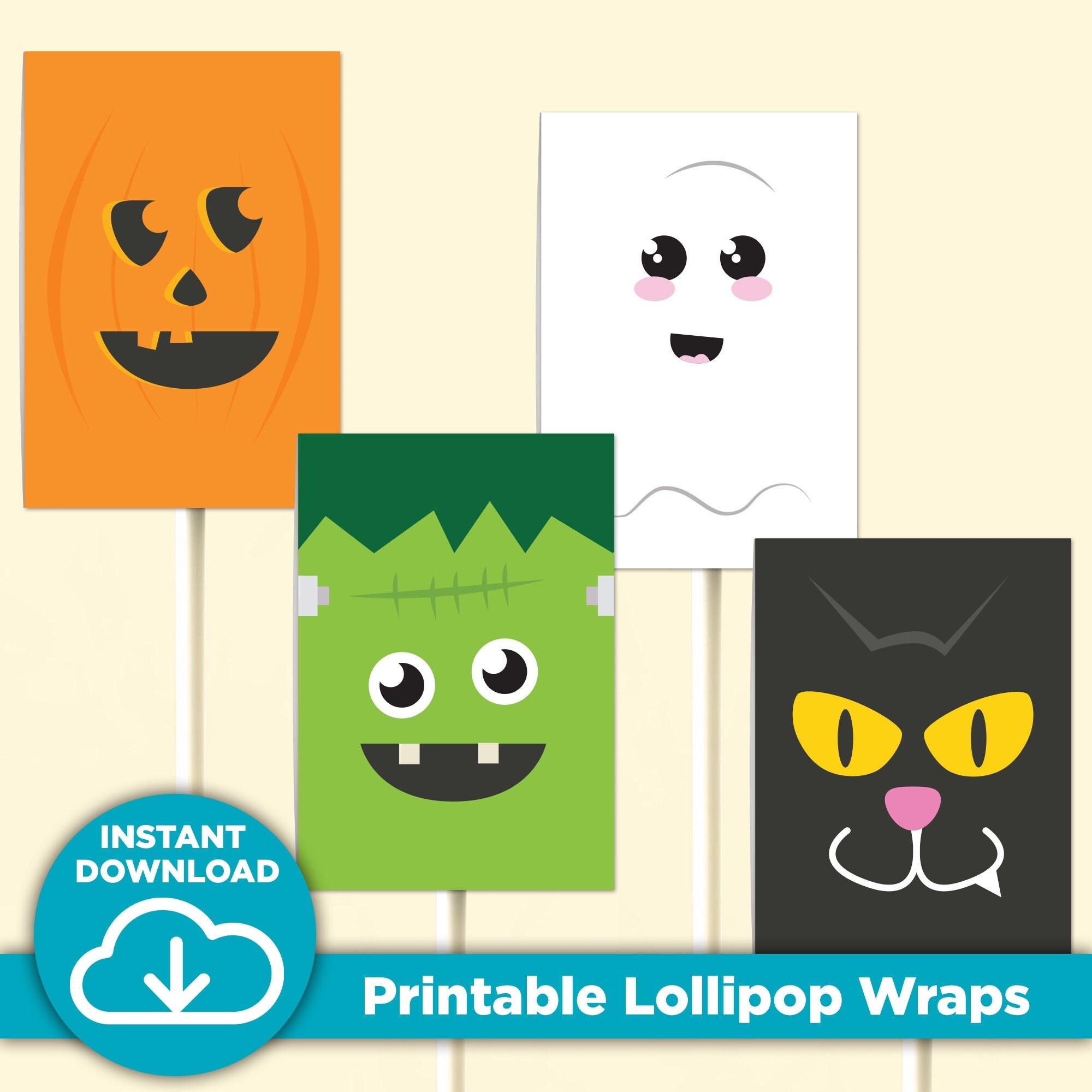Cute Printable Halloween Lollipop Wraps Trick Or Treat Character Candy Covers Jack o lantern Monster Black Cat Ghost Suckers Download Etsy