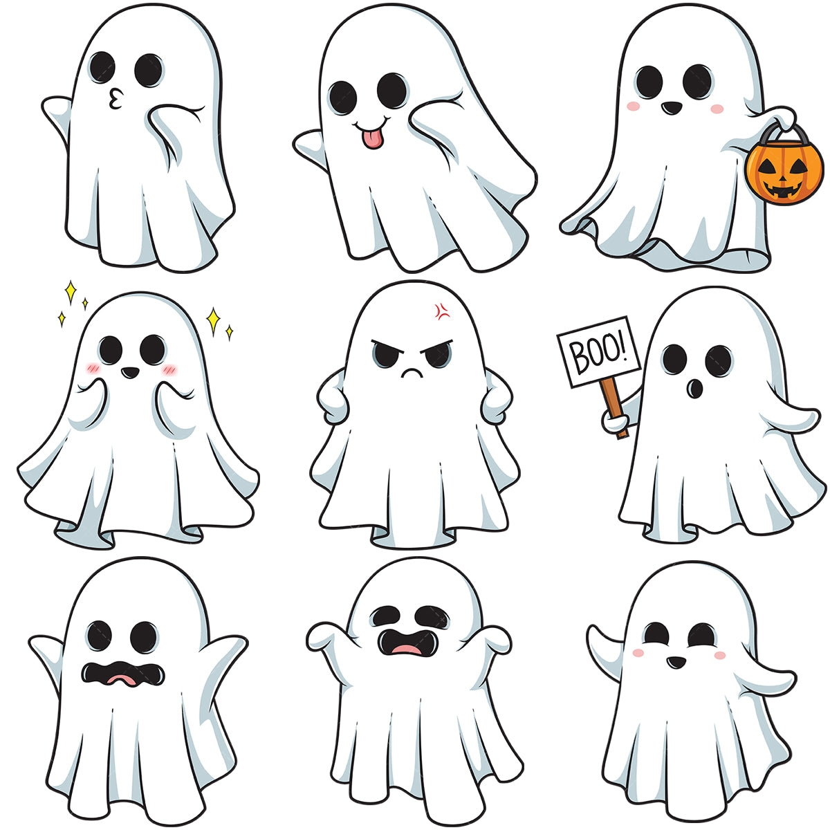 Cute Sheet Ghost Clipart Bundle Instant Download Cartoon Images HeyClipart
