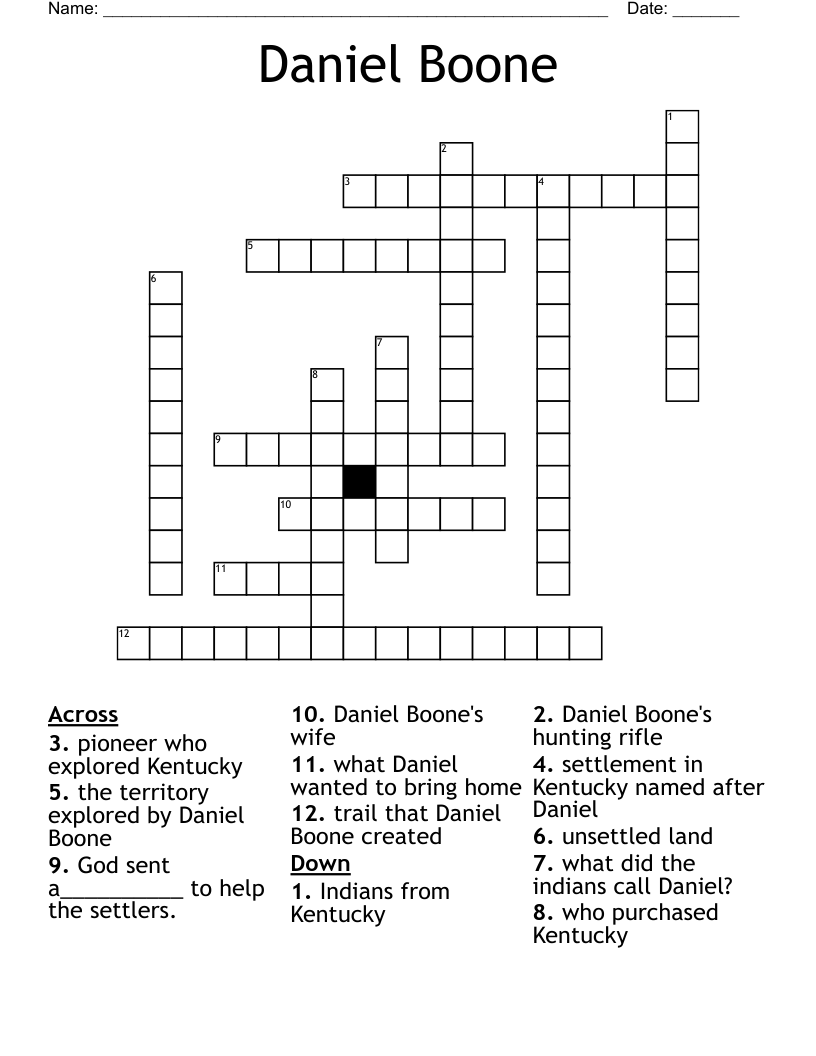 Daniel Boone Word Search WordMint