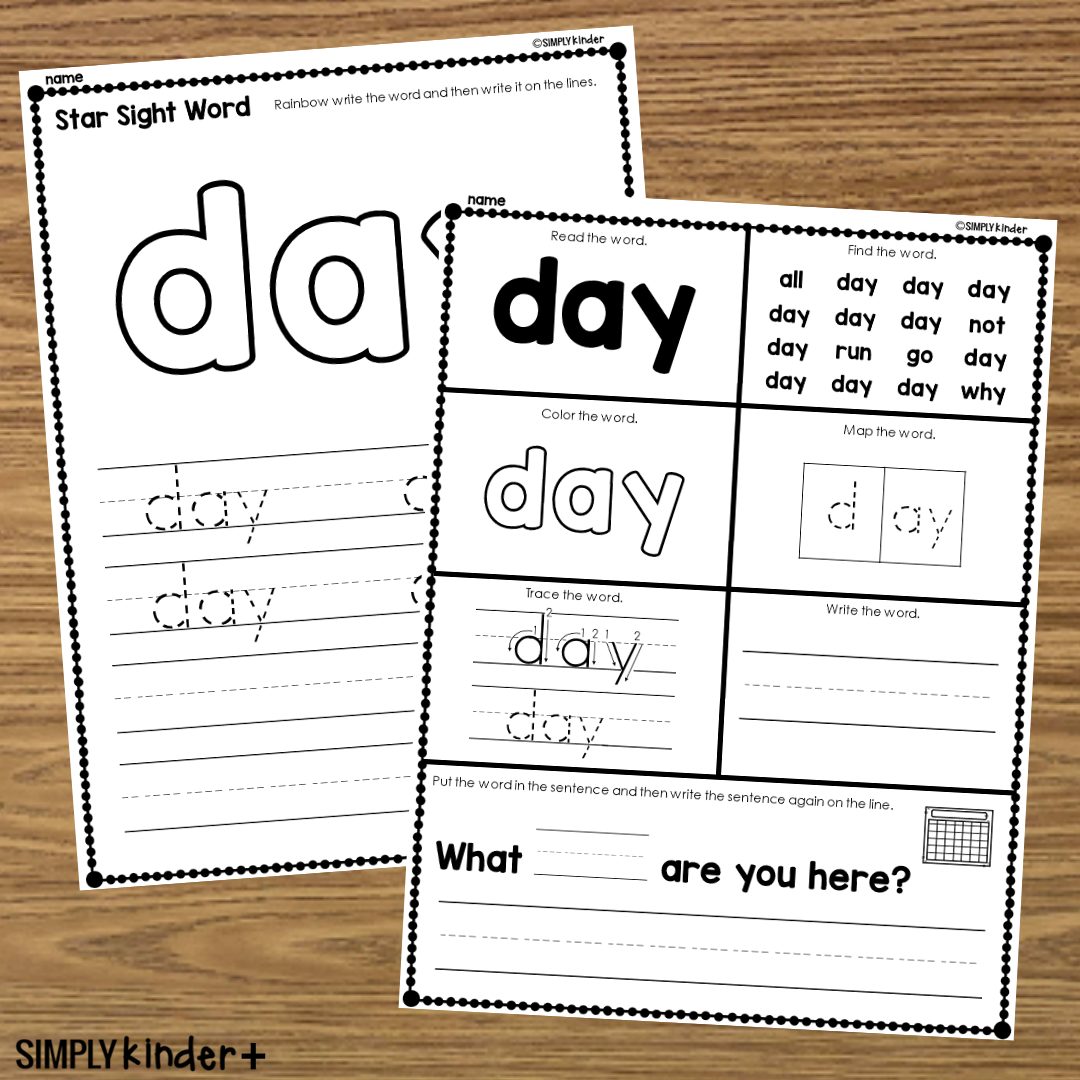 Day Sight Word Printable Activities Simply Kinder Plus