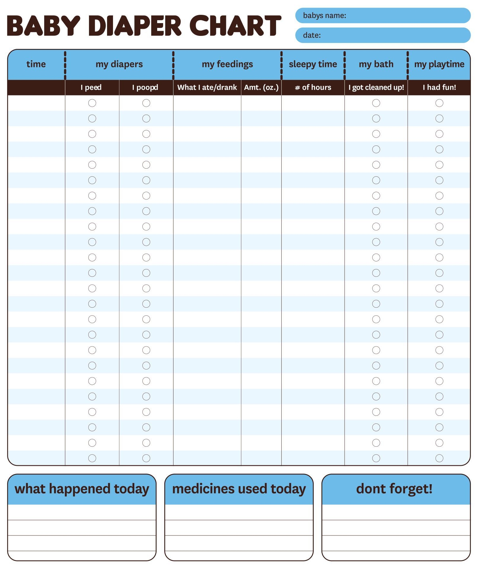 Diaper Changing Log 12 Free PDF Printables Printablee