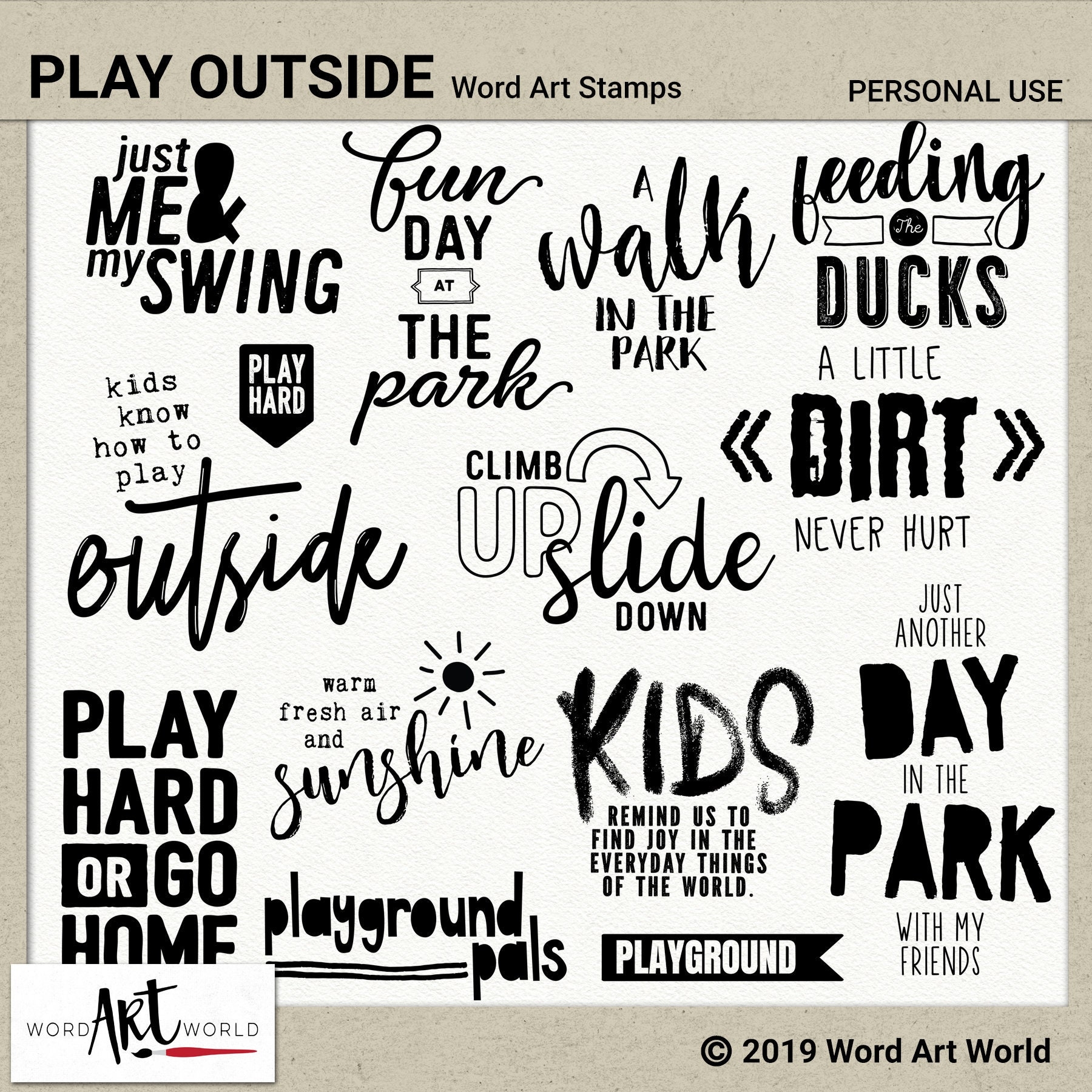 Digital And Printable Overlay Word Art Set Instant Download Play Outside Clip Art PNG Images Scrapbooking Personal Use ONLY Etsy