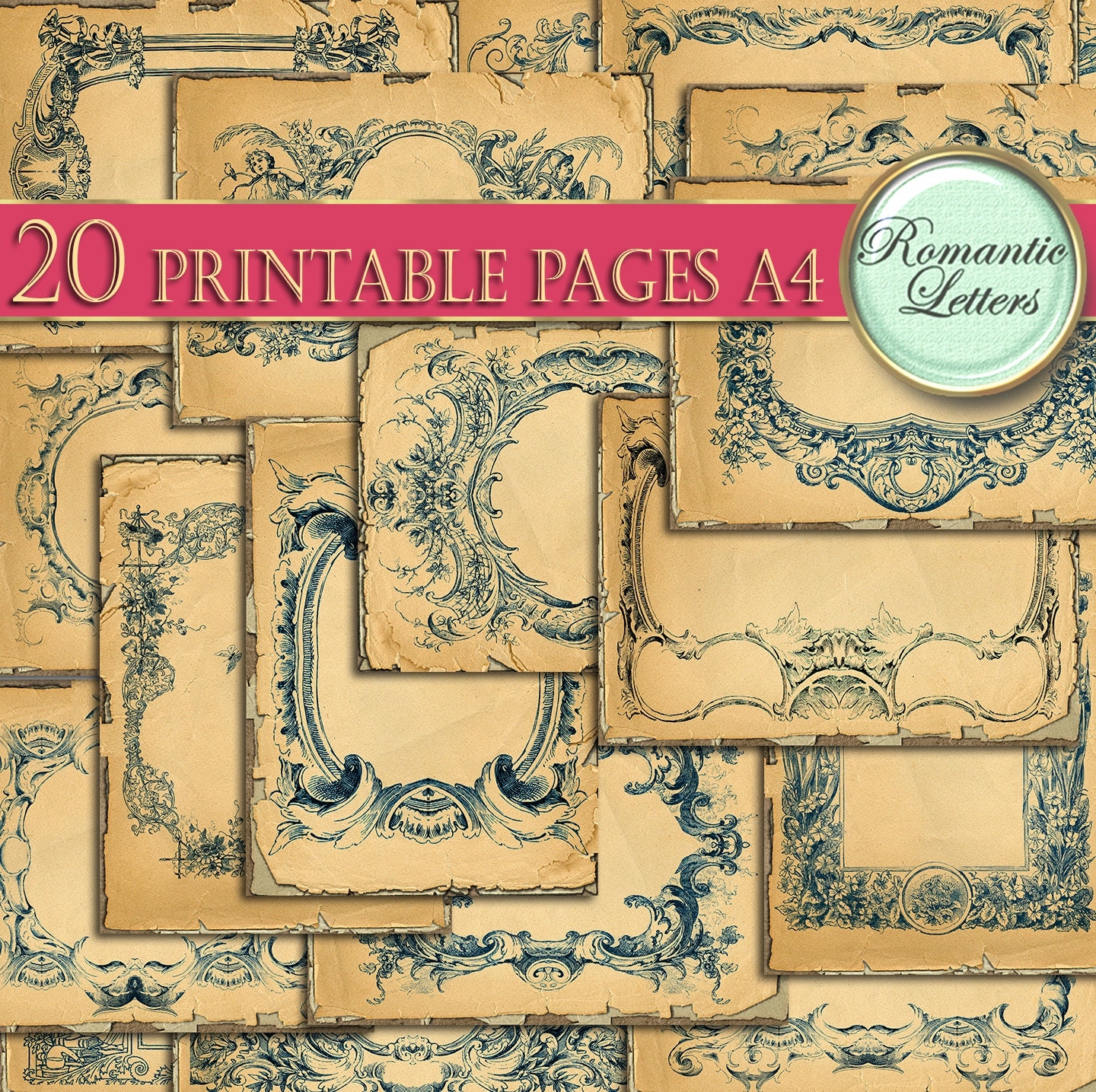 Digital Printable Scrapbook Frames Background Paper Printable Paper Pack Junk Journal Blank Pages Vintage Craft Paper Sepia Old Paper A4 Etsy