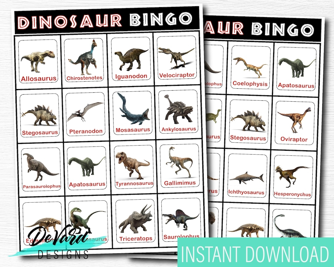 Dinosaur Bingo Game Set Of 15 Cards Call Cards Jurassic Dino Birthday Party T rex Prehistoric Party Activity Etsy