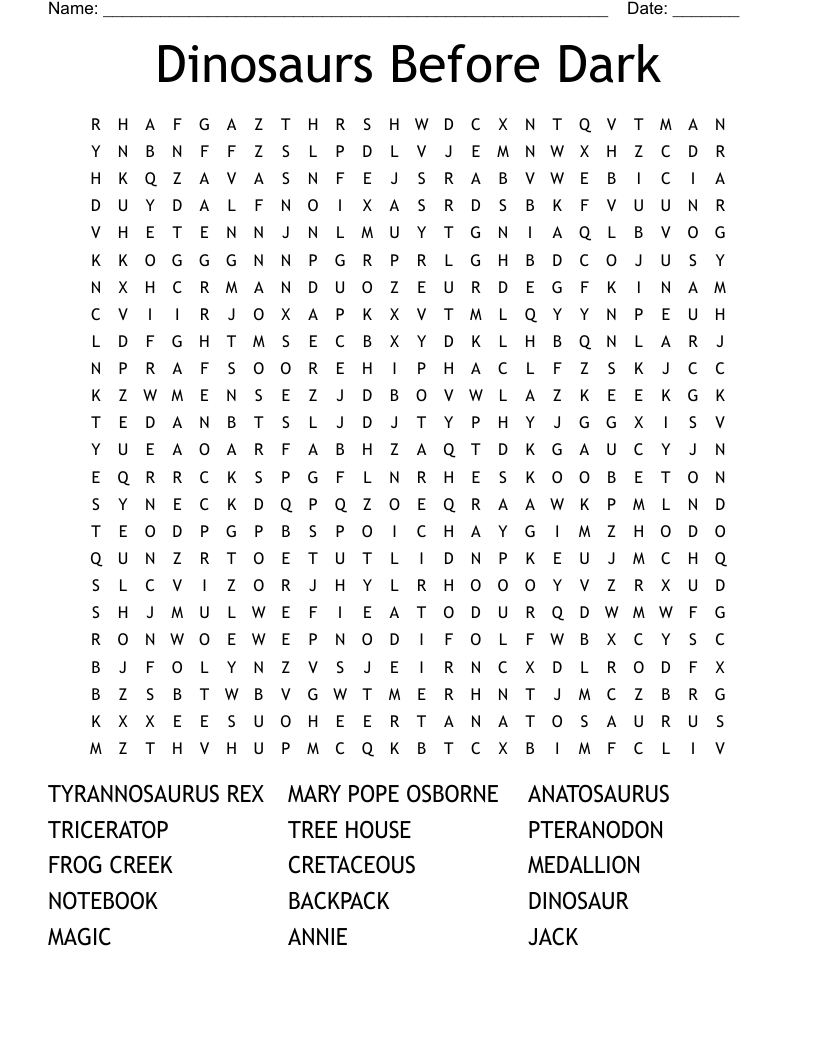 Dinosaurs Before Dark Word Search WordMint