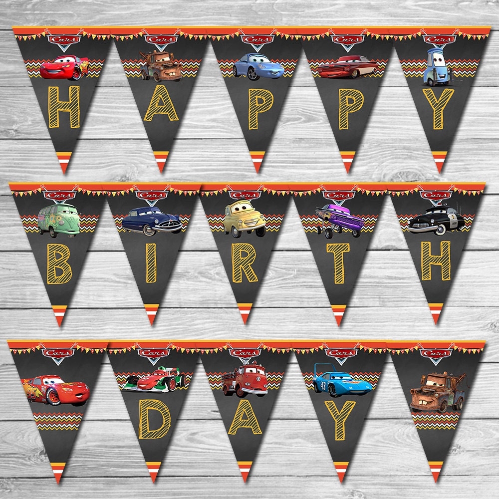 Disney Cars Birthday Banner Chalkboard Lightning Mcqueen Birthday Banner Disney Cars Printables Cars Party Favor Cars Happy Birthday Etsy