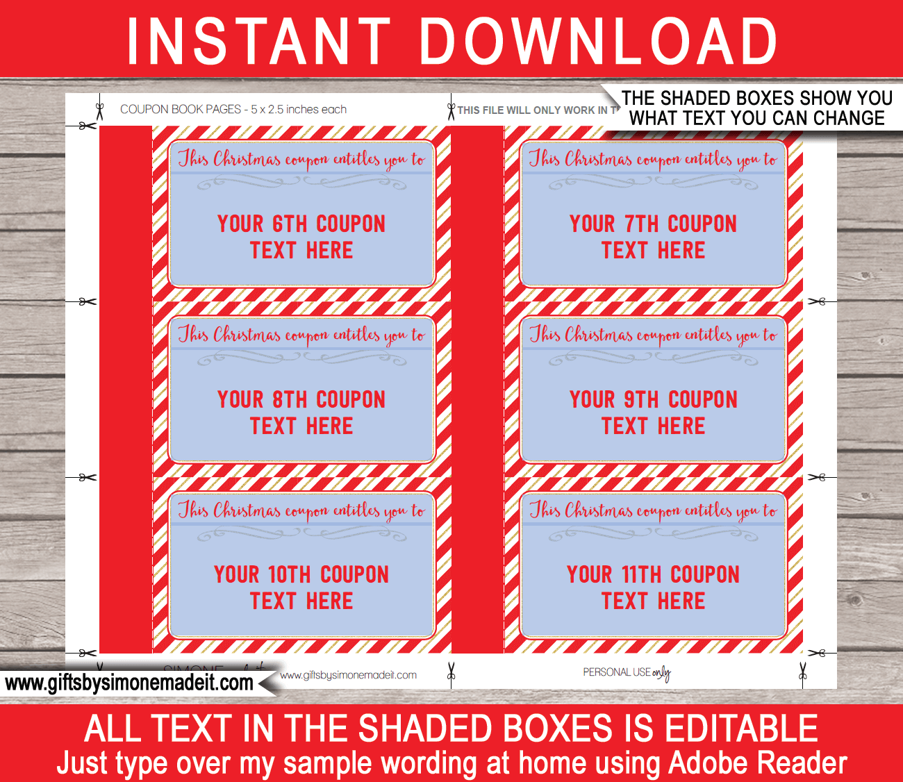 DIY Christmas Coupon Book Printable Template Customized Vouchers